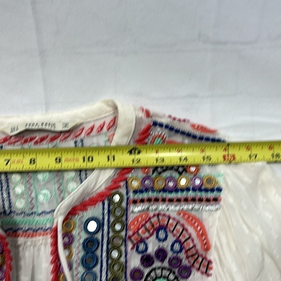Zara Embroidered and Embellished Boho Sheer Tunic Top Size Small - Picture 7 of 8